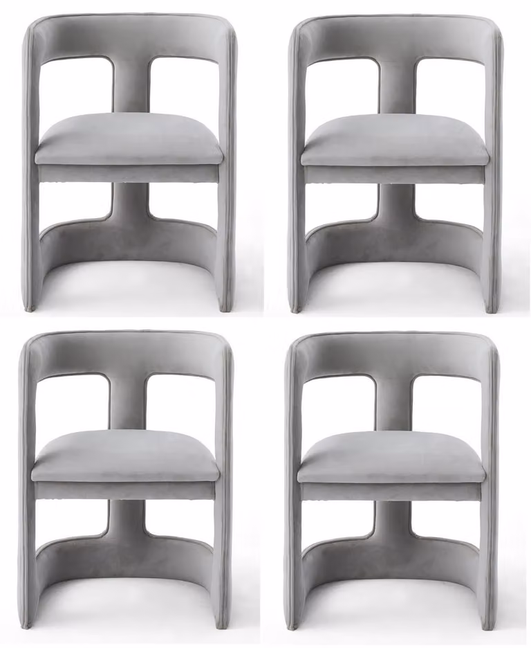 Set di sedie dal design moderno, colore grigio chiaro, tessuto organico, morbido e fluido