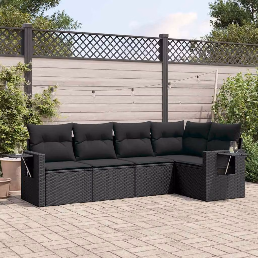 vidaXL Set Divani da Giardino 5 pz a Forma a L con Cuscini e Tavolino Nero – 1