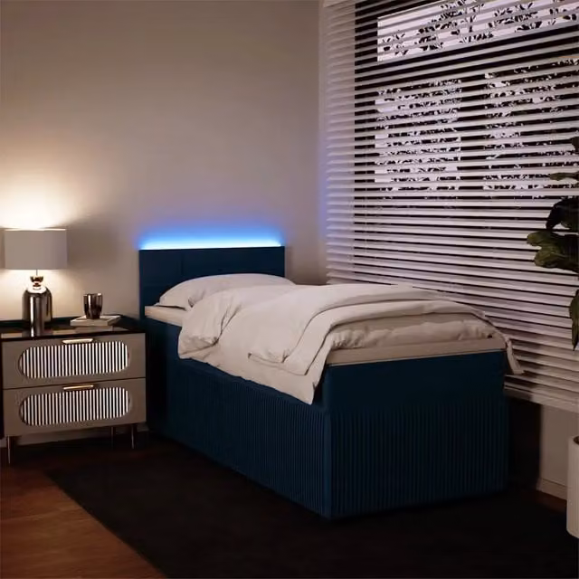 Letto Ibrido vidaXL con Materasso a Molle in Velluto Blu e Bianco L/P/H: 200 x 80 x 76,7 cm