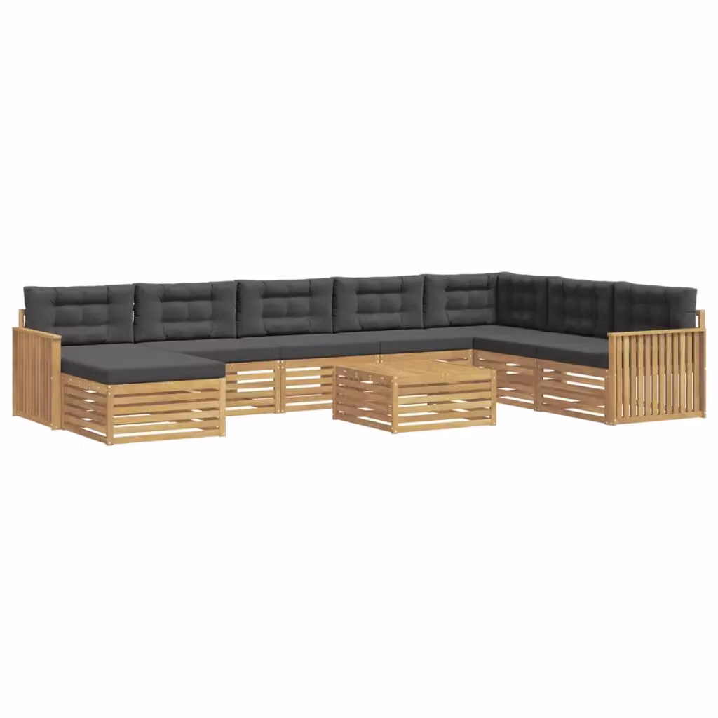Set di divani da esterno a L con tavolo e pouf vidaXL in legno di acacia, Bianco e Antracite – 2