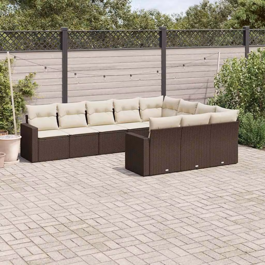 vidaXL Set Divani da Giardino a L con Cuscini Marroni e Bianchi in Polyrattan e Acciaio – 1