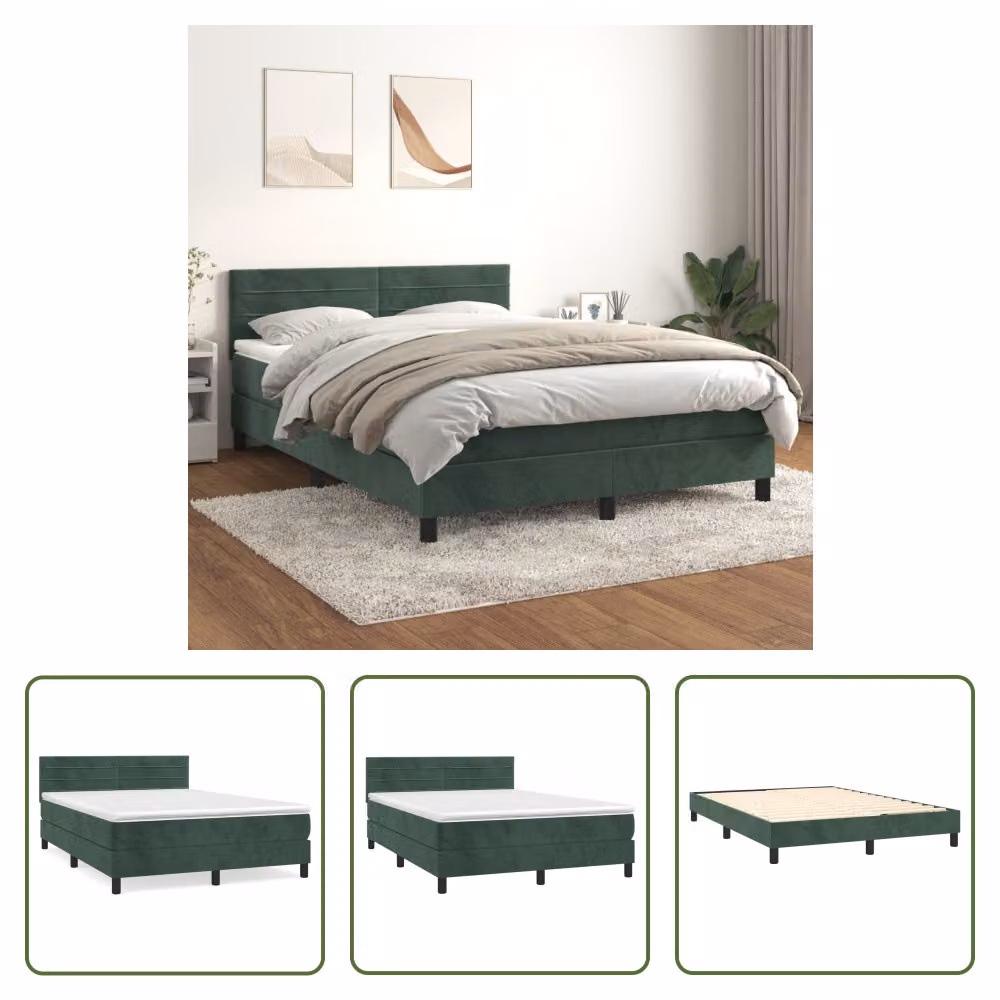 The Living Store Letto a molle con materasso verde scuro 140x190 cm in velluto