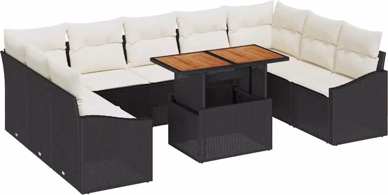 Set Divano da Giardino 10 pcs Nero Poly Rattan