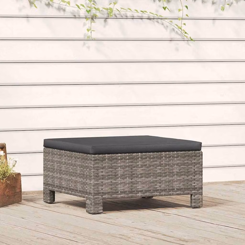 Poggiapiedi da giardino vidaXL in polyrattan con cuscino grigio