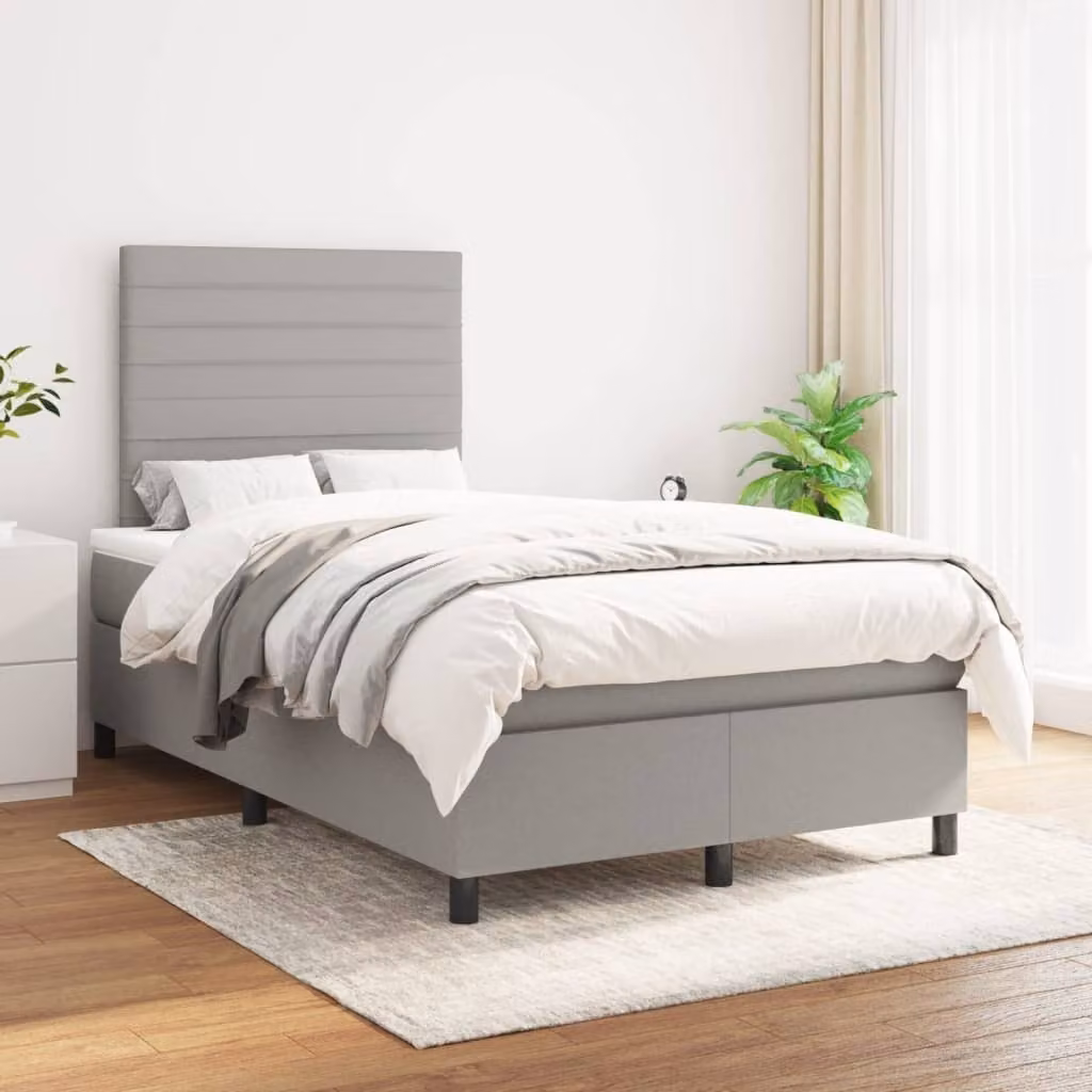 The Living Store Letto a molle con materasso grigio chiaro 120x200 cm in tessuto
