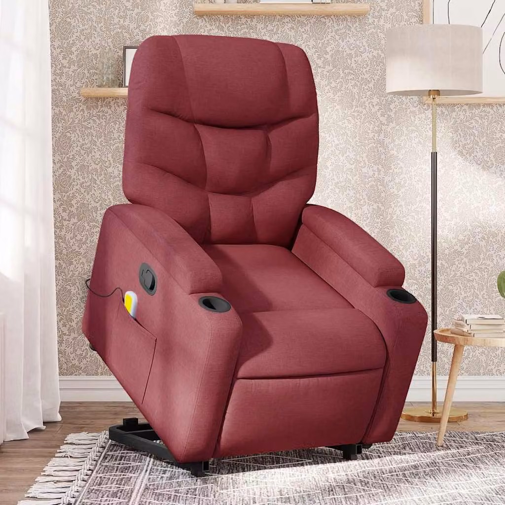 Poltrona Alzapersona con Massaggio Reclinabile vidaXL, Colore Rosso, Tessuto e Schiuma – 1