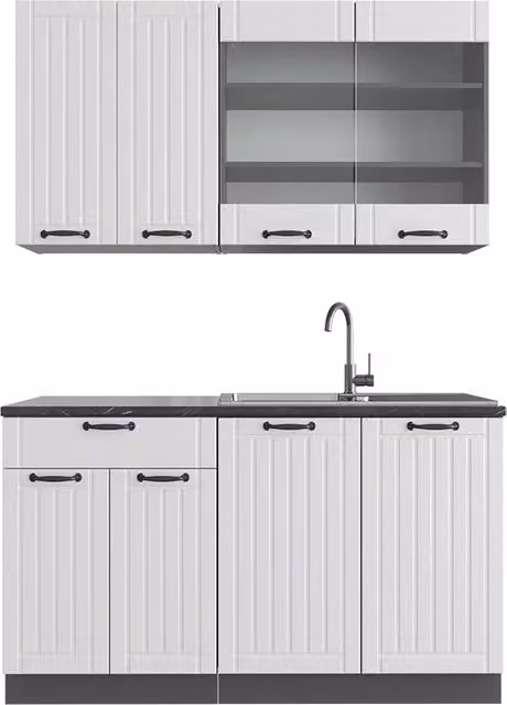 Cucina completa Fame-Line Bianco rustico/Antracite 140 cm senza piano di lavoro Vicco
