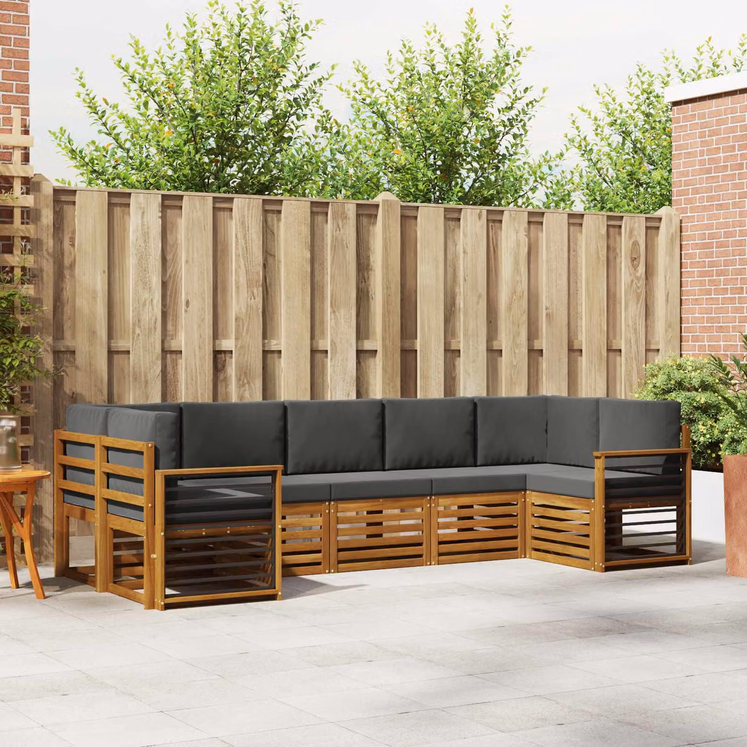 vidaXL Set di divani da esterno 7 pz in legno di acacia con cuscini, colore marrone, beige e antracite