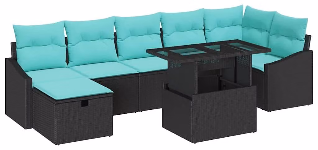 Set Divano da Giardino con cuscino 8 pcs Nero Poly Rattan