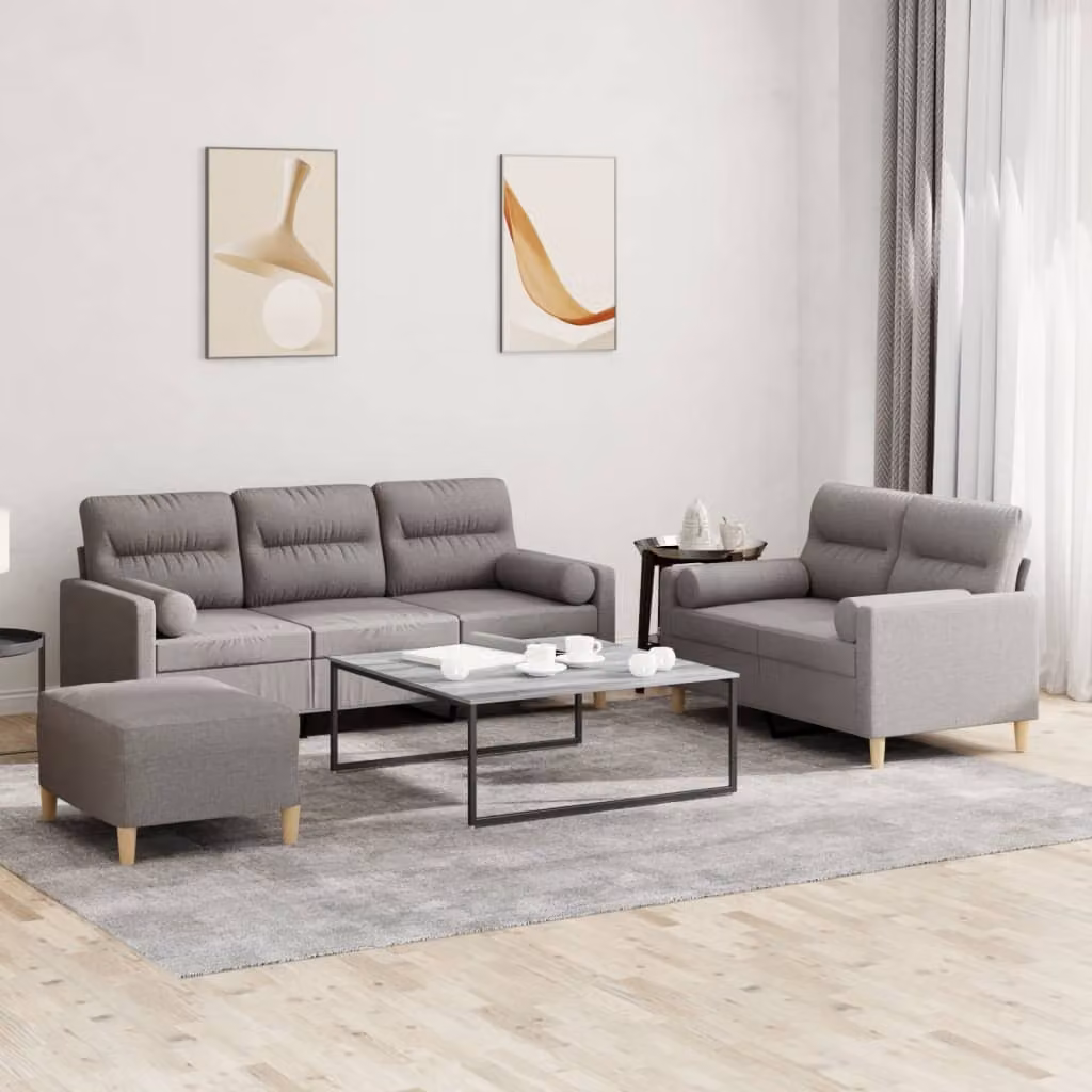 Maison Exclusive - Set divano a 3 pezzi con cuscini in tessuto color taupe
