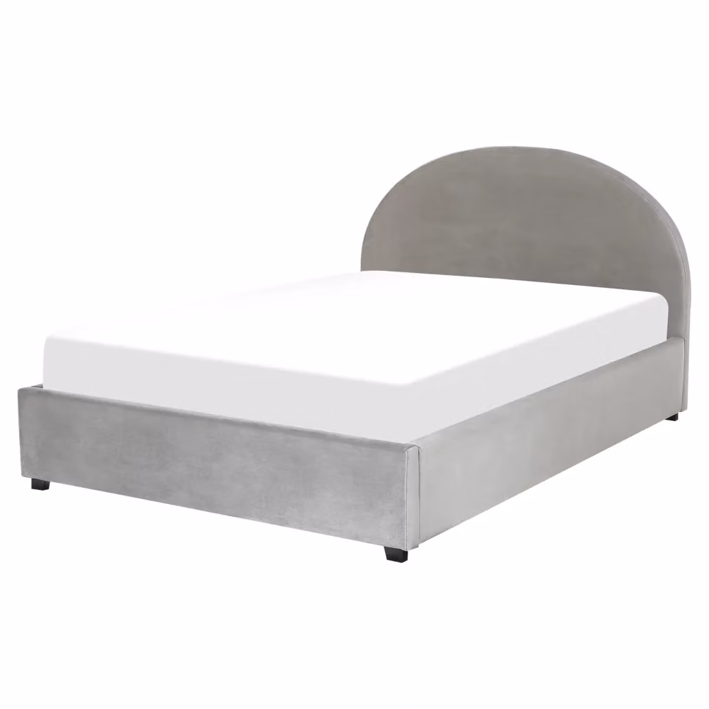 Letto contenitore matrimoniale Beliani in velluto grigio con base a sollevamento, stile minimalista, L/P/H: 160 x 200 x 112 cm – 2