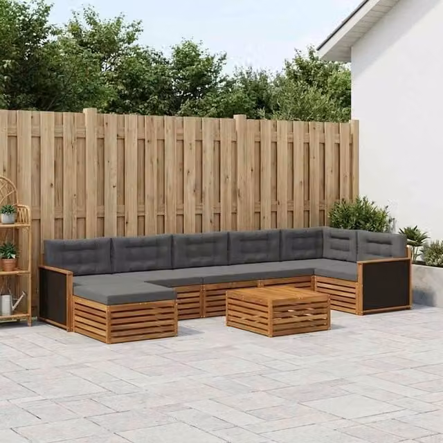 Set di divani da esterno a L vidaXL in legno di acacia con pouf e tavolino, colore marrone e antracite