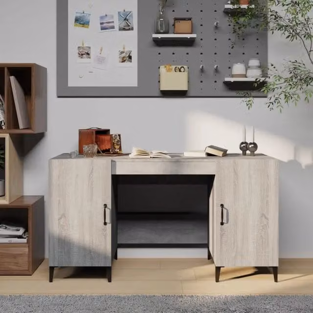 Scrivania da computer vidaXL Grigio in Legno e Metallo L: 140 cm, P: 50 cm, H: 75 cm – 1