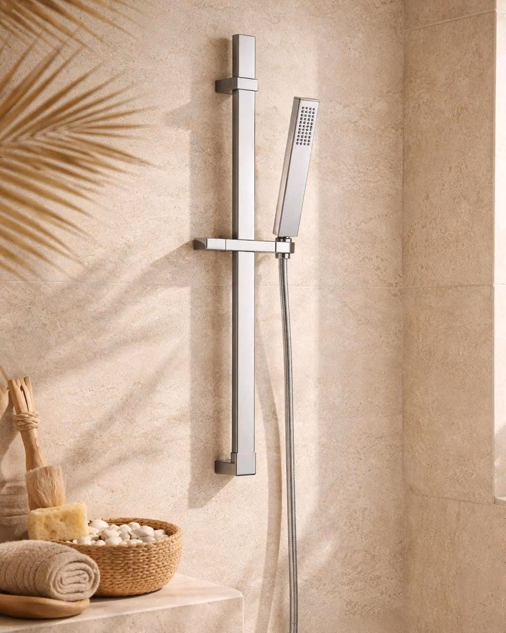 Asta doccia 69 cm Smart quadra con saliscendi doccetta quadra in ottone cromo