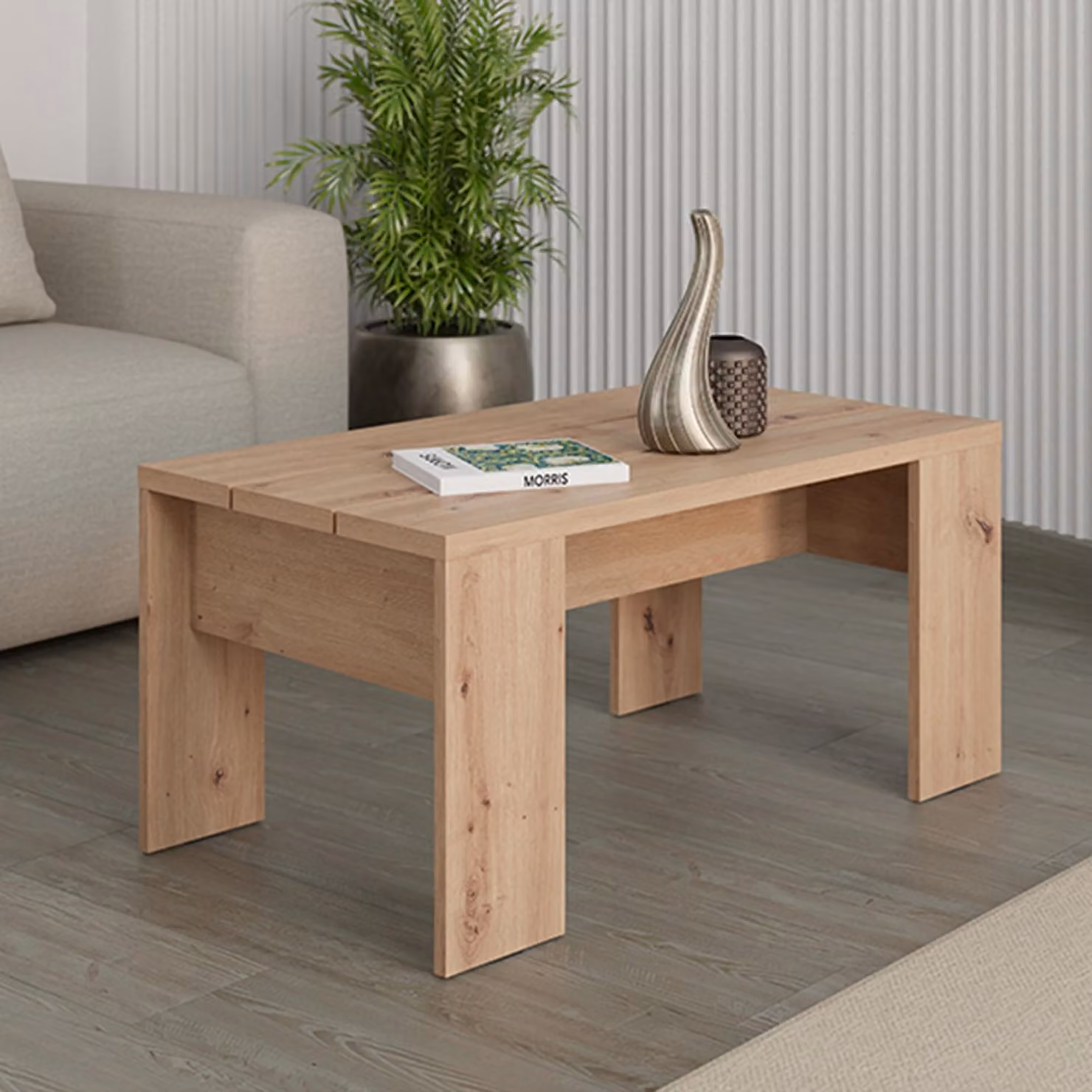 Riposto - Tavolino da Salotto, 90x50x43h cm Marrone Rovere Nodi, Forma Rettangolare
