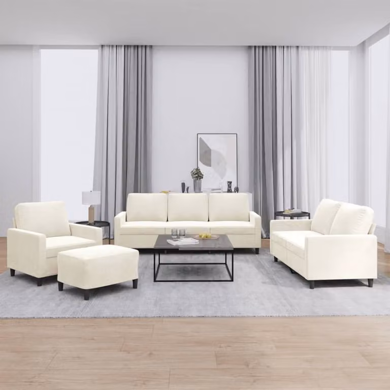 Maison Exclusive - Set divano 4 pezzi con cuscini in velluto color crema