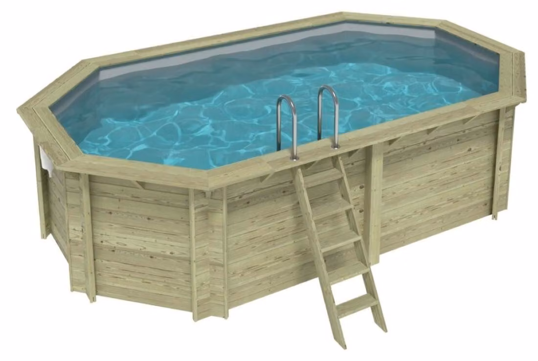 Piscina in legno NEMO 5.79 x 3.49 - H.1.45 m, grigio, con supporti da cementare