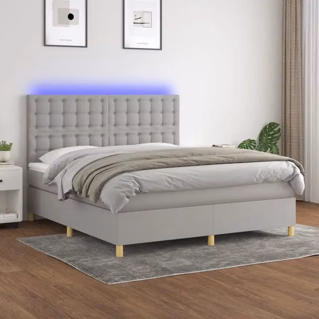 Letto con Materasso a Molle e Illuminazione LED vidaXL, Grigio Chiaro, L/P: 160 x 200 cm