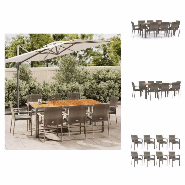 vidaXL set da pranzo da giardino 9 pezzi con cuscini in poly rattan grigio - Set di mobili da giardino