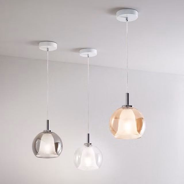 Lampada a sospensione Fabas Bretagna singola in vetro trasparente ambra e metallo con luce LED e altezza regolabile
