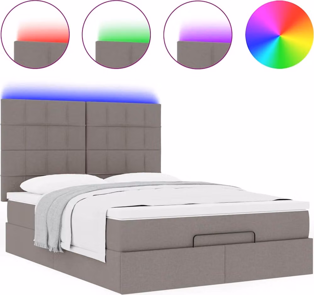 Struttura Letto Pouf con Materasso Tortora 140x200cm in Tessuto