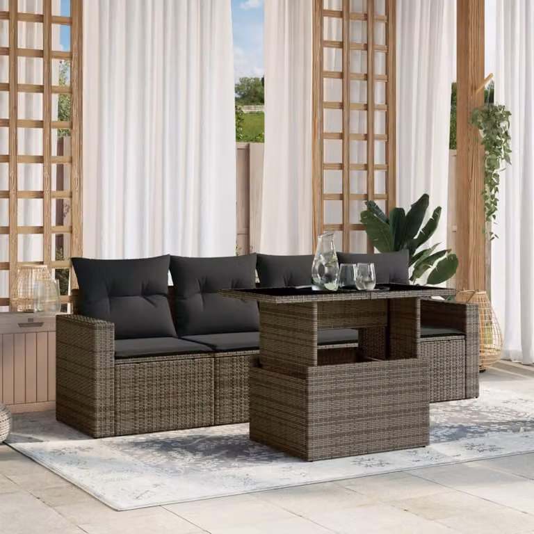 Set Divano da Giardino Moderno vidaXL in Polyrattan Grigio con Cuscini e Tavolino da Esterno