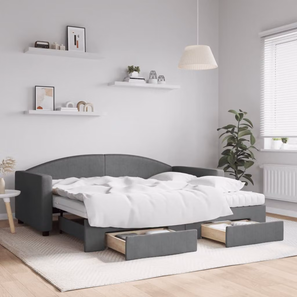 Divano Letto Estraibile con Cassetti vidaXL in Tessuto Grigio per Soggiorno e Camera da Letto