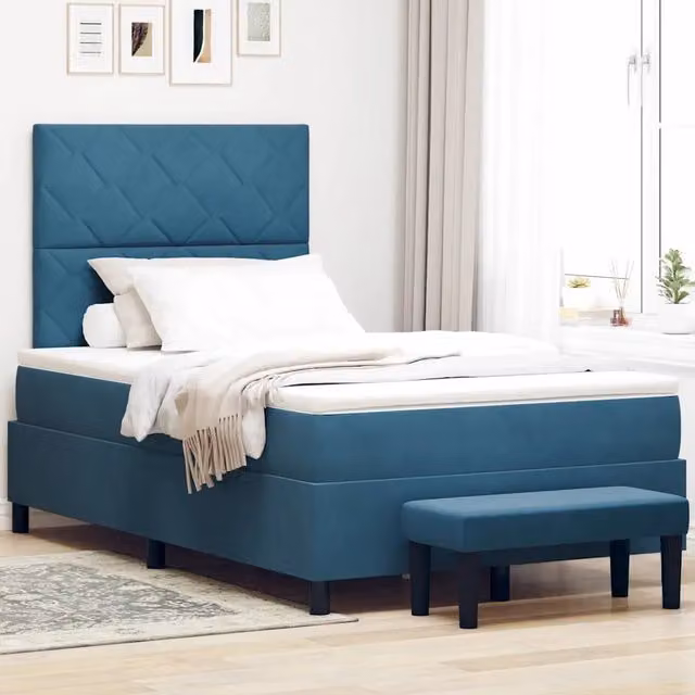 Letto a molle con testiera vidaXL in velluto blu, L/P/H: 120 x 200 x 128 cm