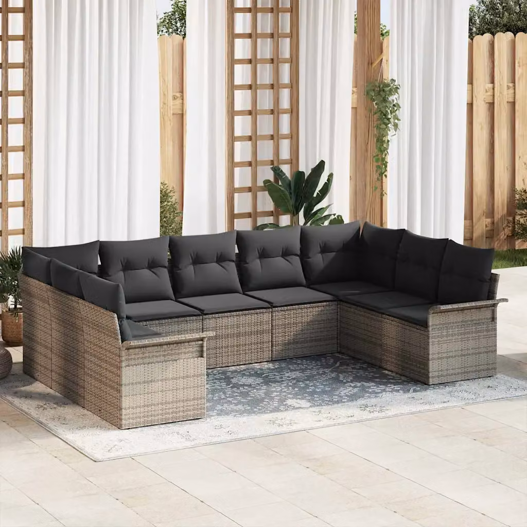 Set Divano da Giardino a L con Polyrattan e Cuscini vidaXL Grigio – 1