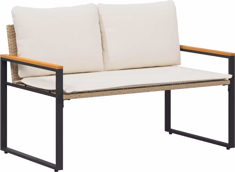 panchina Beige e Bianco Crema 115 x 65 x 72 cm Rattan
