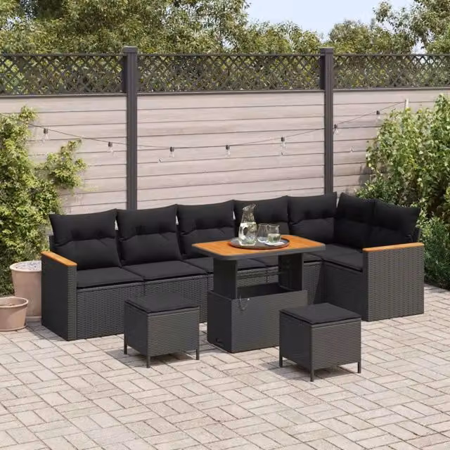 Set Divano da Giardino 9 pz Nero polyrattan 3363064