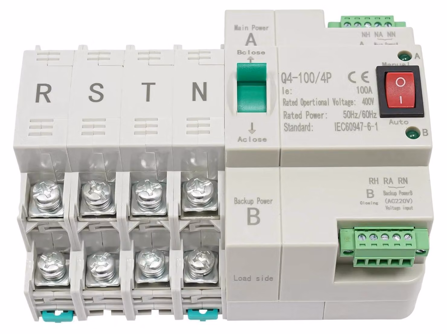 aTS 100A a 4 poli, interruttore di trasferimento automatico, per due fonti di alimentazione/mini-generatore, grigio