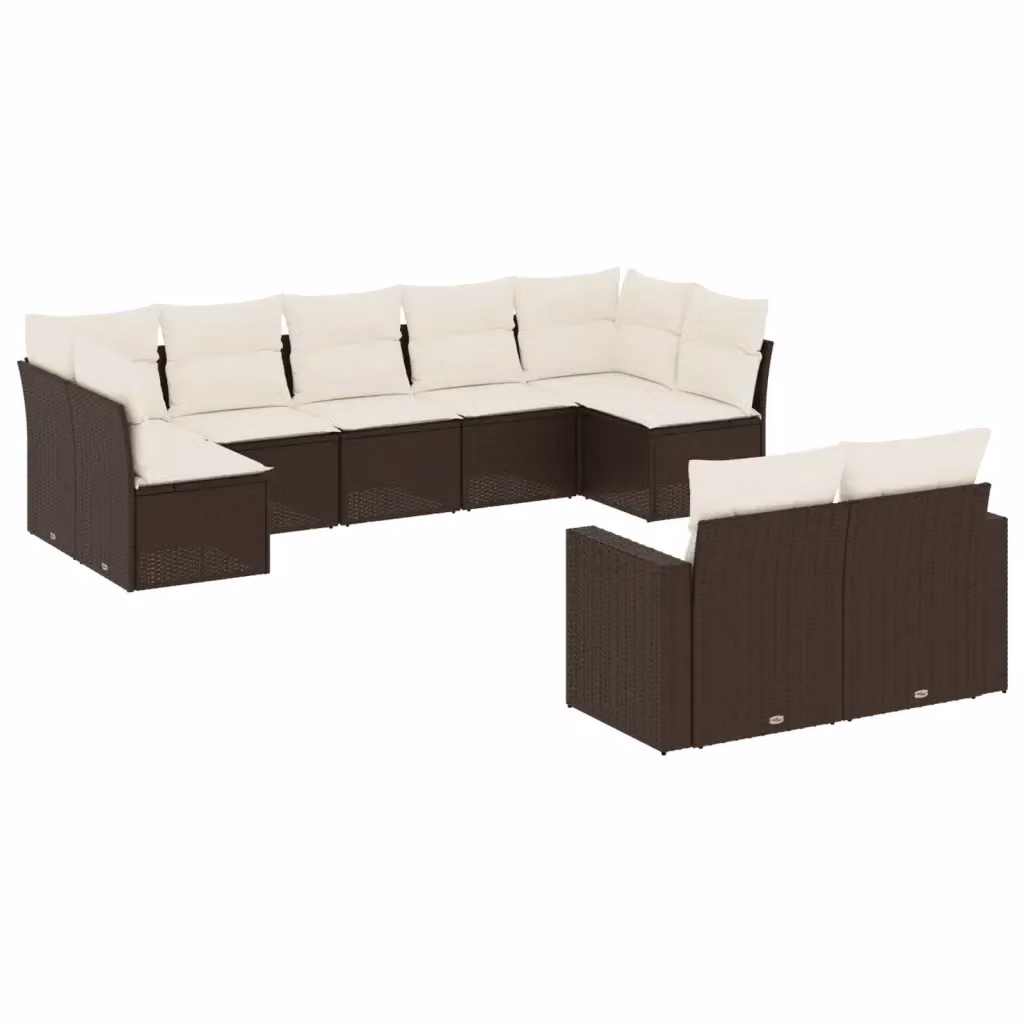 vidaXL Set Divani da Giardino a L con Cuscini Marrone e Bianco in Polyrattan e Metallo – 2