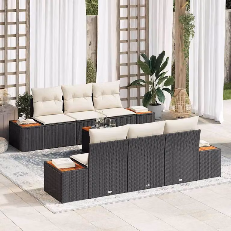 Maison Exclusive - Set Divano da Giardino con cuscino 7 pcs Nero Poly Rattan