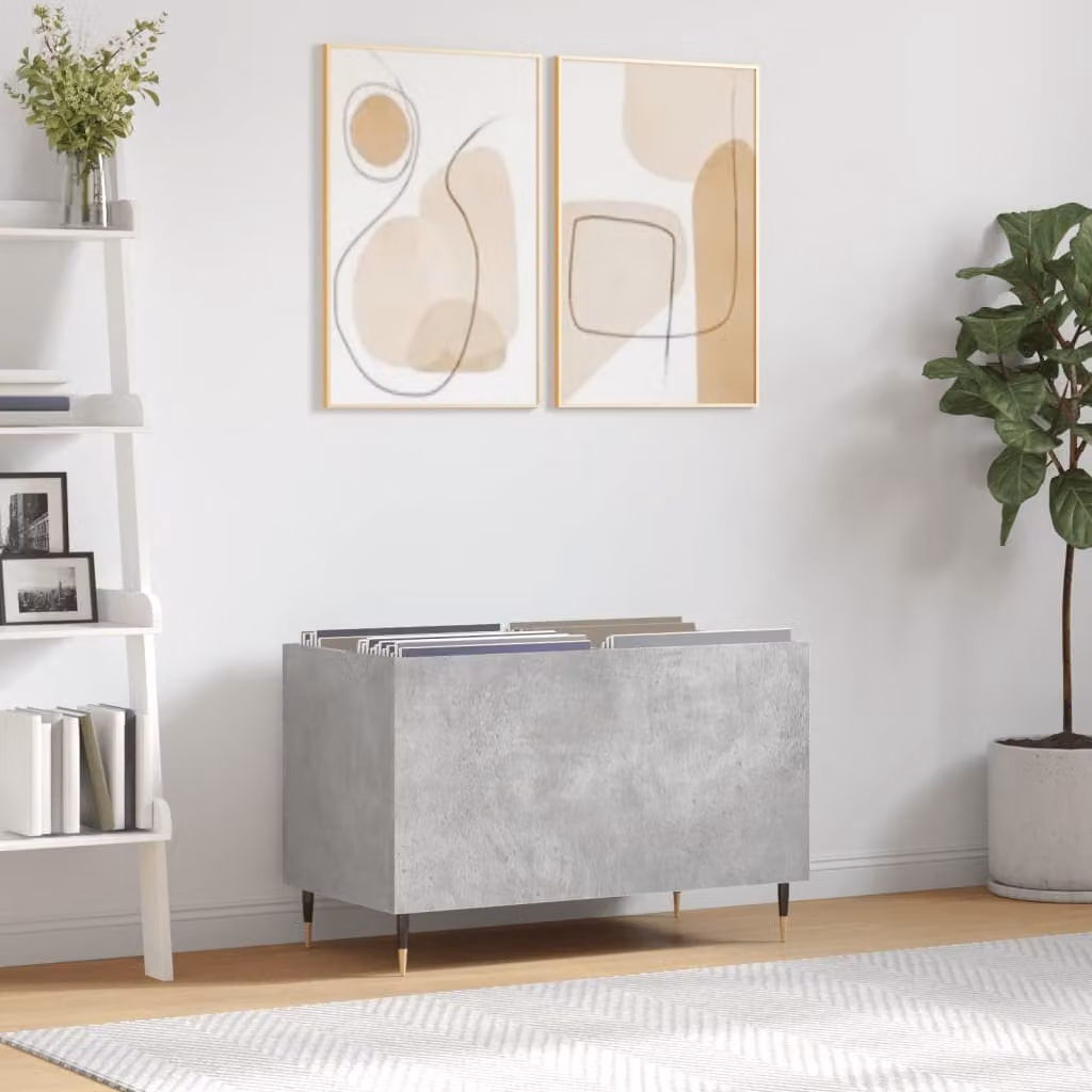 vidaXL Mobile Porta Dischi Grigio Cemento in Legno Multistrato, L: 74,5 cm, P: 38 cm, H: 48 cm