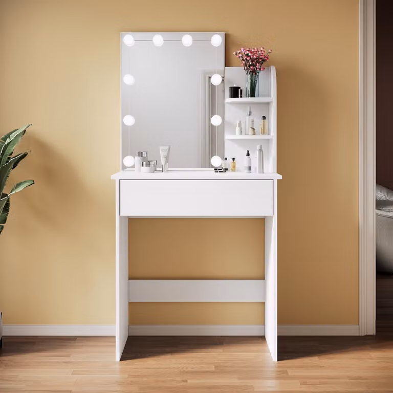 SONNI cassettiera bianca 70x40x140cm Cassettiera a luce LED con luminosità regolabile con specchio e cassetto