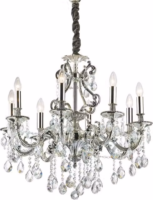 Lampadario Classico Gioconda IDEAL LUX in Metallo e Cristallo Argento con 8 Luci E14