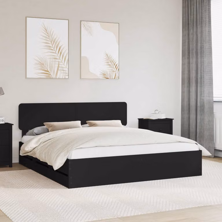 Struttura letto moderna vidaXL in legno ingegnerizzato nero 200 x 200 cm con cassetti
