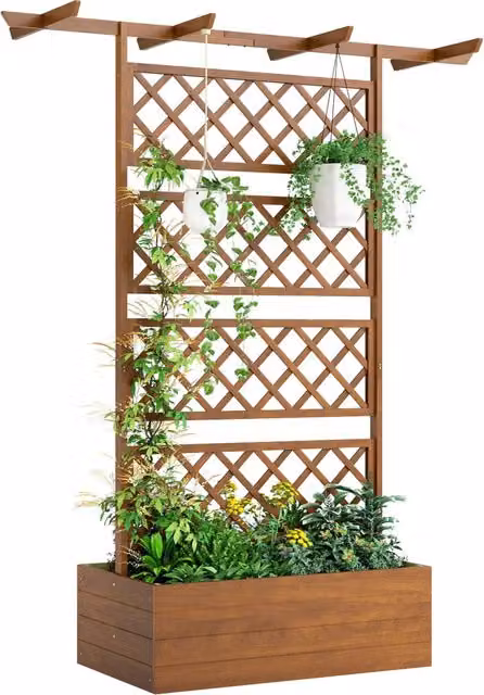 Fioriera a L raised bed Minimal in legno marrone e arancione per orto e piante ornamentali L/P/H: 183 x 160 x 55 cm