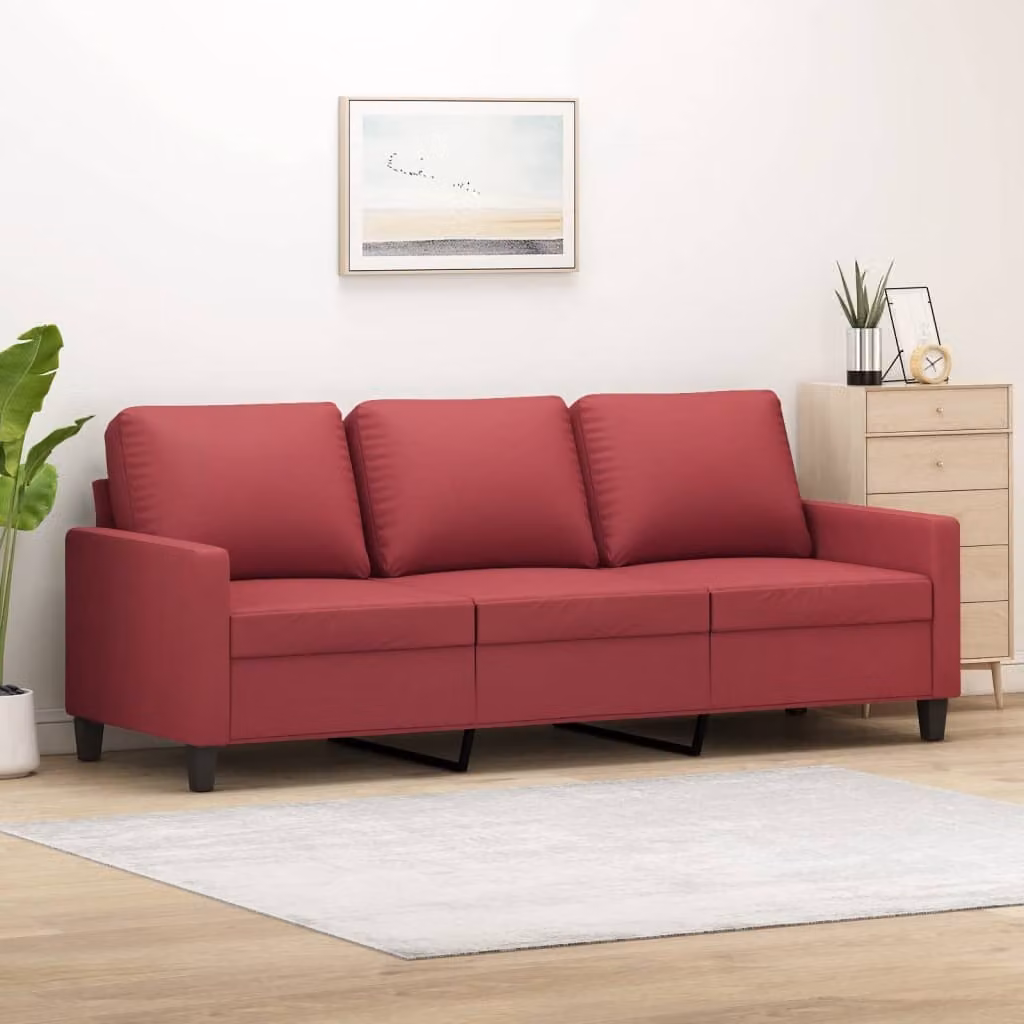 vidaXL Divano a 3 Posti Rosso Vino 180 cm in Similpelle