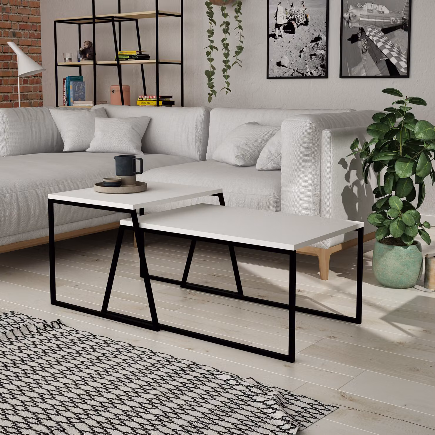 Skye Decor, Pal Orta Sehpa - White, set di tavolini da caffè, bianco, 100 % MELAMIN COATED SLIPBOARD, 88 x 50 x 38 cm