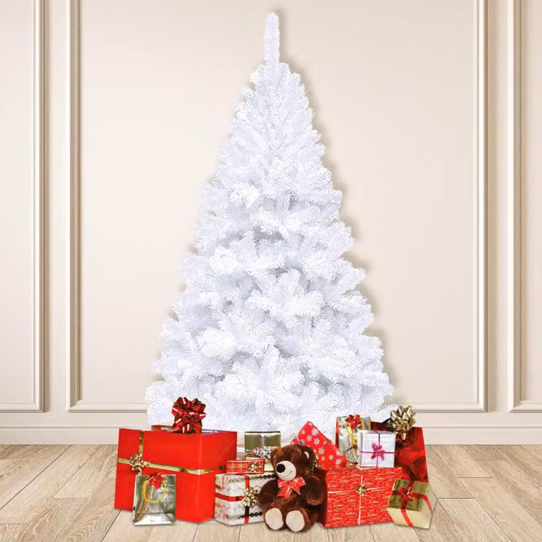 Albero di Natale artificiale, a forma di abete, con 488 punte in PVC, supporto in metallo e sistema a pieghevole. Albero di Natale bianco, altezza 150 cm