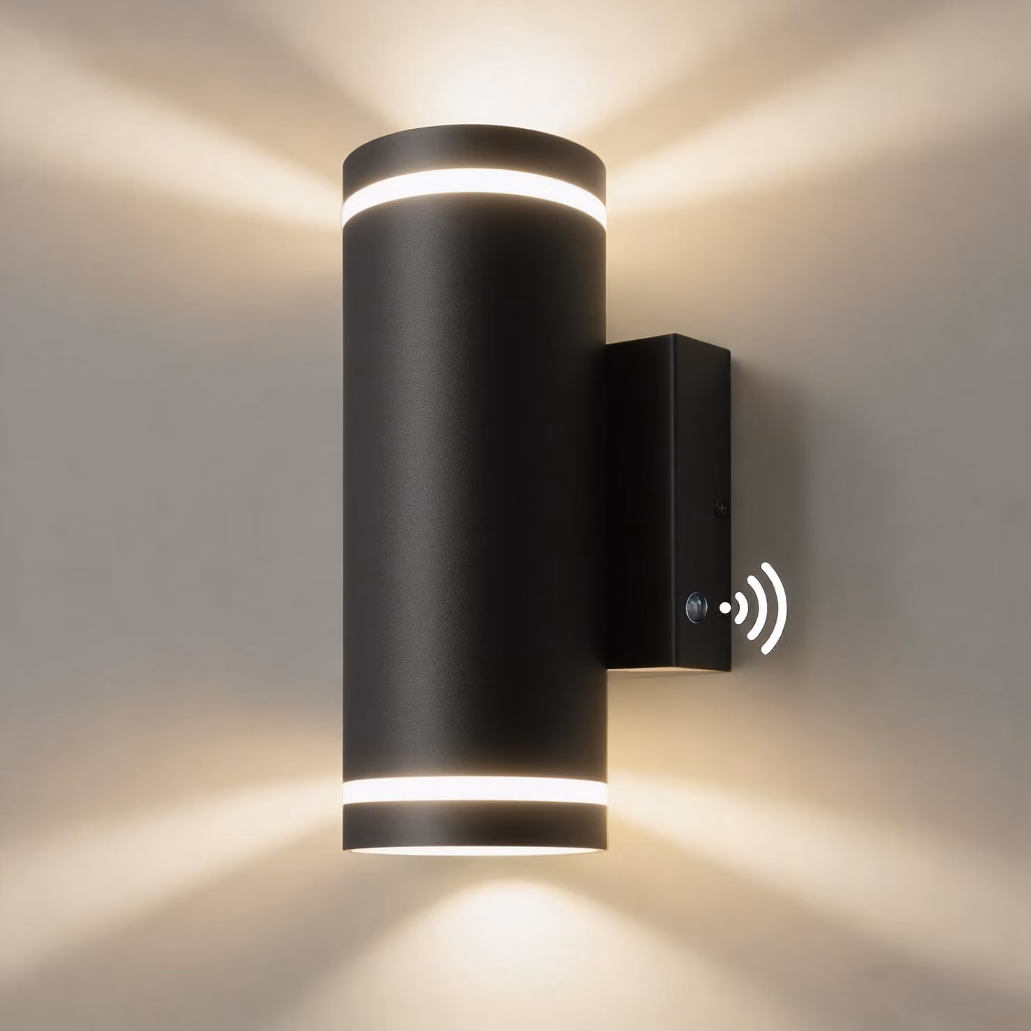 Lampada da esterno in acciaio inossidabile con sensore di luminosità, grado di protezione IP65, colore nero, 2 portalampada GU10 da 5W, temperatura di colore 3000K