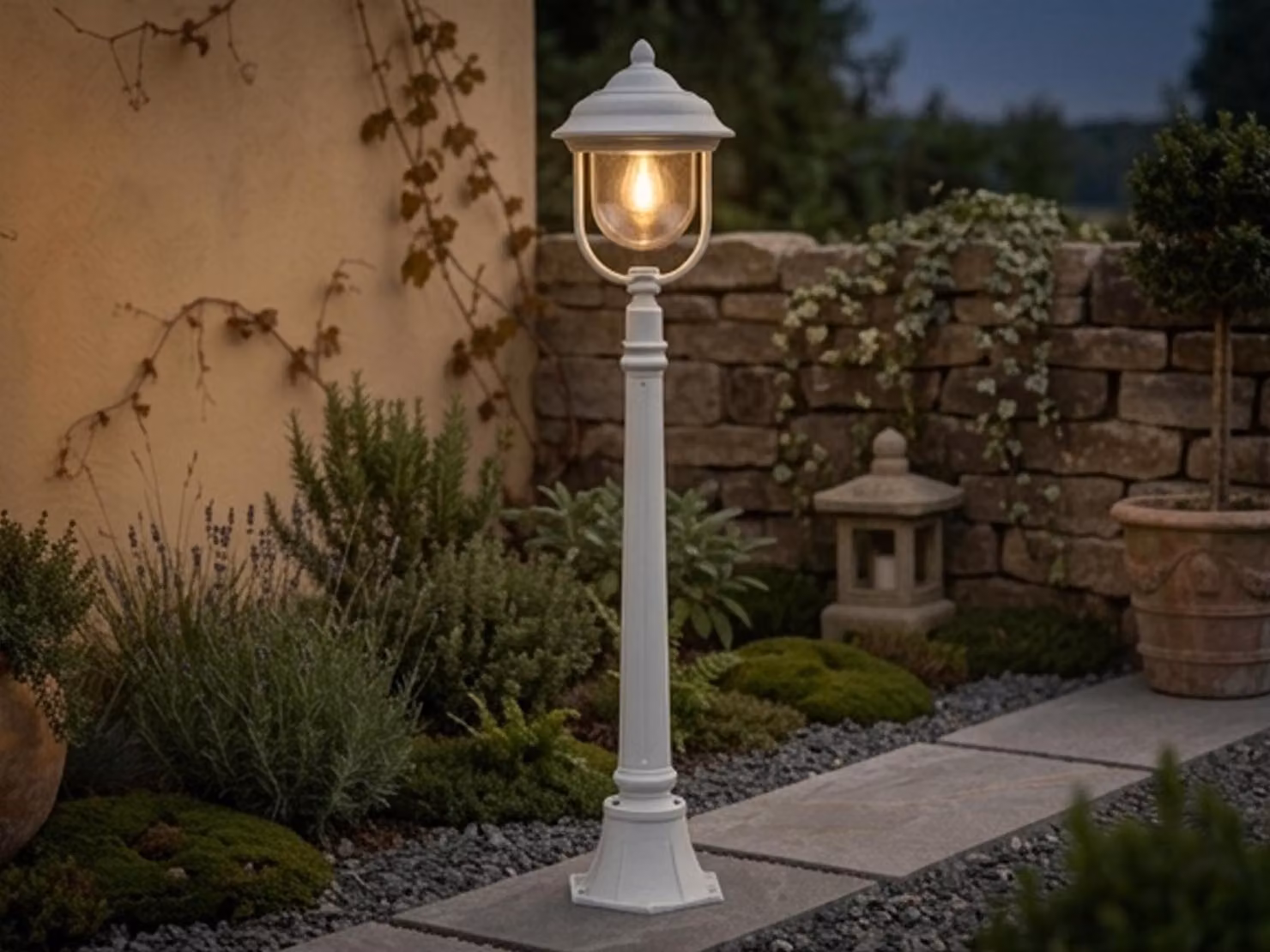 Lampada da esterno a LED in stile rustico, 118 cm, lampada a palo per l'illuminazione del giardino, bianca