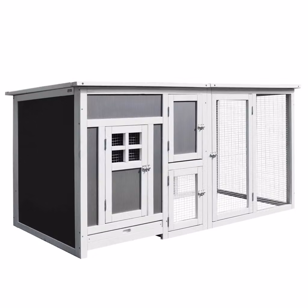 Pollaio per galline da esterno Minimal in legno di abete, Grigio e Bianco, L: 160 cm, P: 75 cm, H: 80 cm – 2