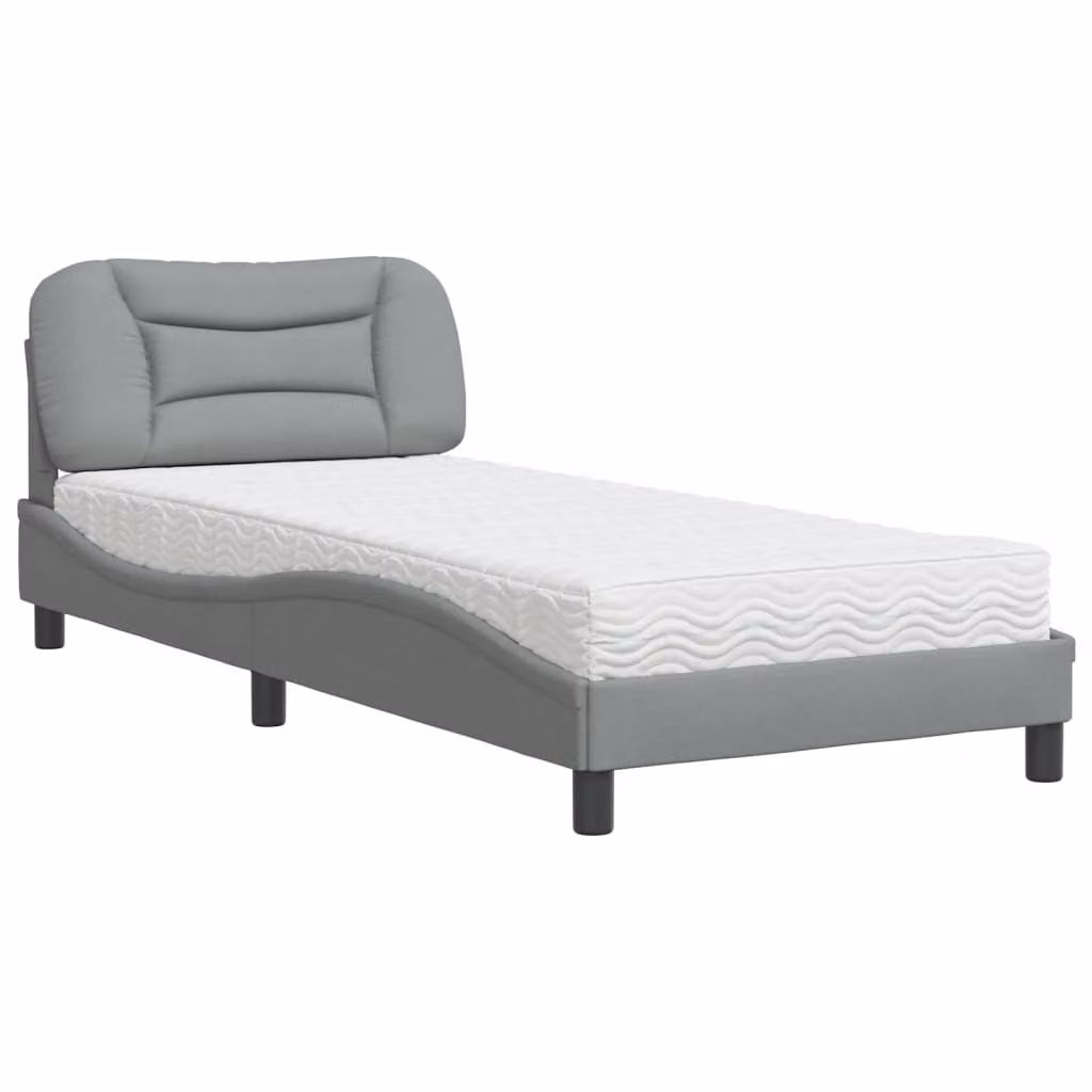 Letto con Materasso Hvar Grigio Chiaro 80x200 cm in Tessuto