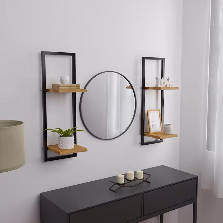 Set di 2 mensole da parete vidaXL in legno massello di acacia e acciaio, stile industriale, marrone e nero, L/P/H: 25 x 25 x 75 cm