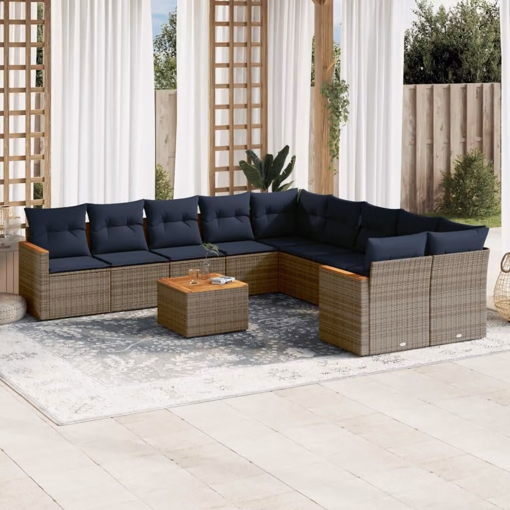 Maison Exclusive - Set da giardino 11 pezzi con cuscini, grigio, polyrattan