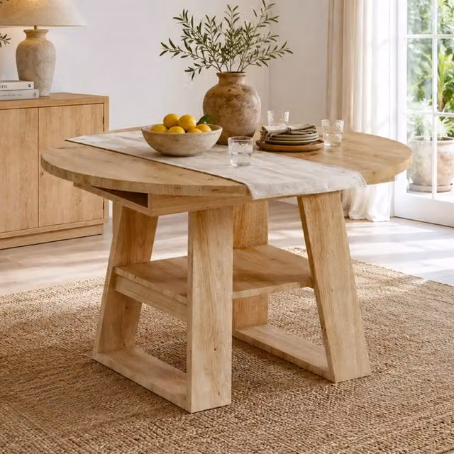 Desviae Tavolo da pranzo allungabile con vano per prolunga e ripiano in MDF color rovere per 4–6 persone uso quotidiano