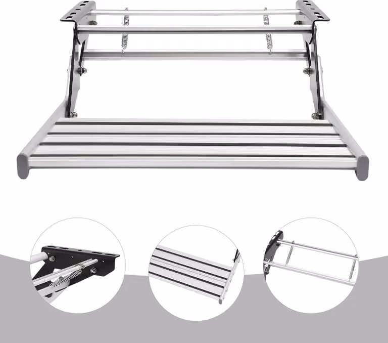 Gradino per camper - Gradino ribaltabile - Portata 150 kg - Lega di alluminio - Resistente alle intemperie - Per camper, roulotte e autocarri - Argento